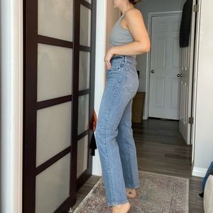 Abercrombie Asymmetrical Ultra High Rise Straight Leg Jeans